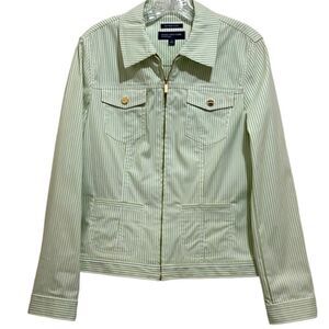 Jones New York blazer jacket seersucker green white cotton blend pockets Medium